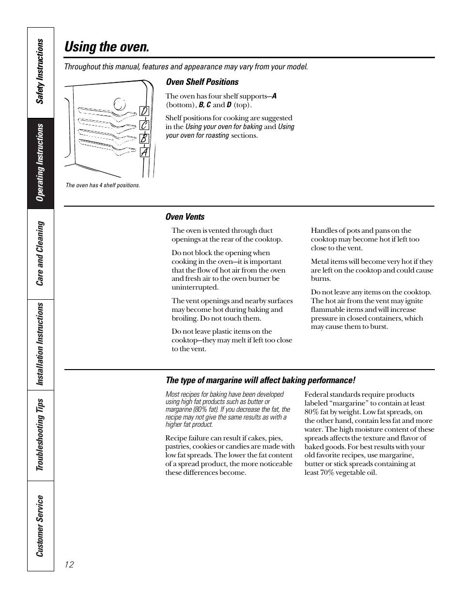 Using the oven | GE 164D3333P185-1 User Manual | Page 12 / 36