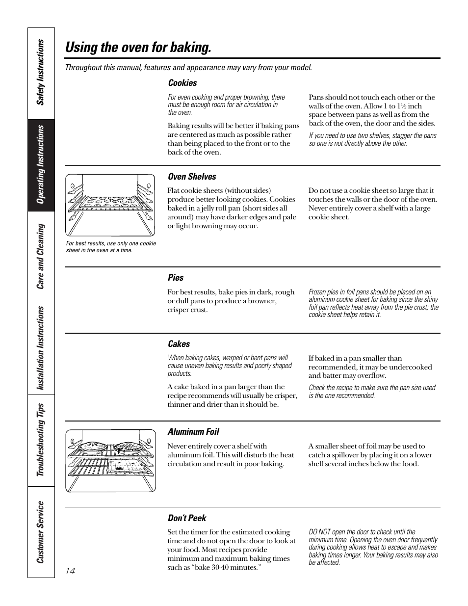 Using the oven for baking | GE 164D3333P185-1 User Manual | Page 14 / 36