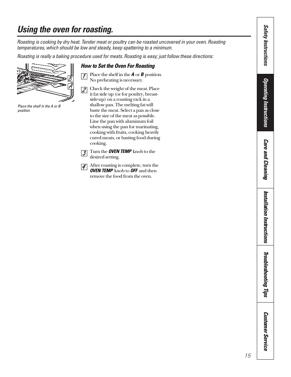 Using the oven for roasting | GE 164D3333P185-1 User Manual | Page 15 / 36