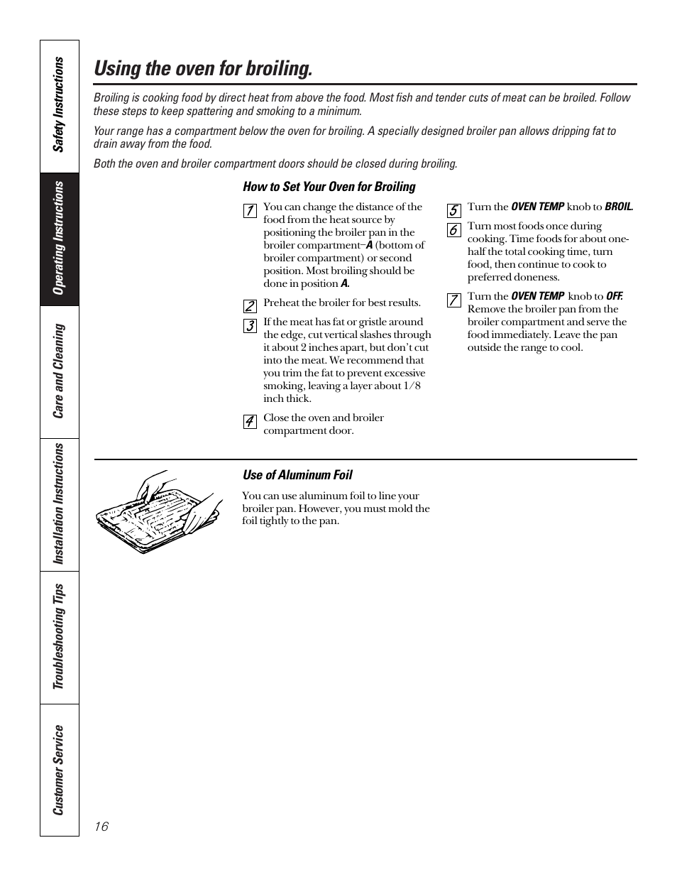 Using the oven for broiling | GE 164D3333P185-1 User Manual | Page 16 / 36