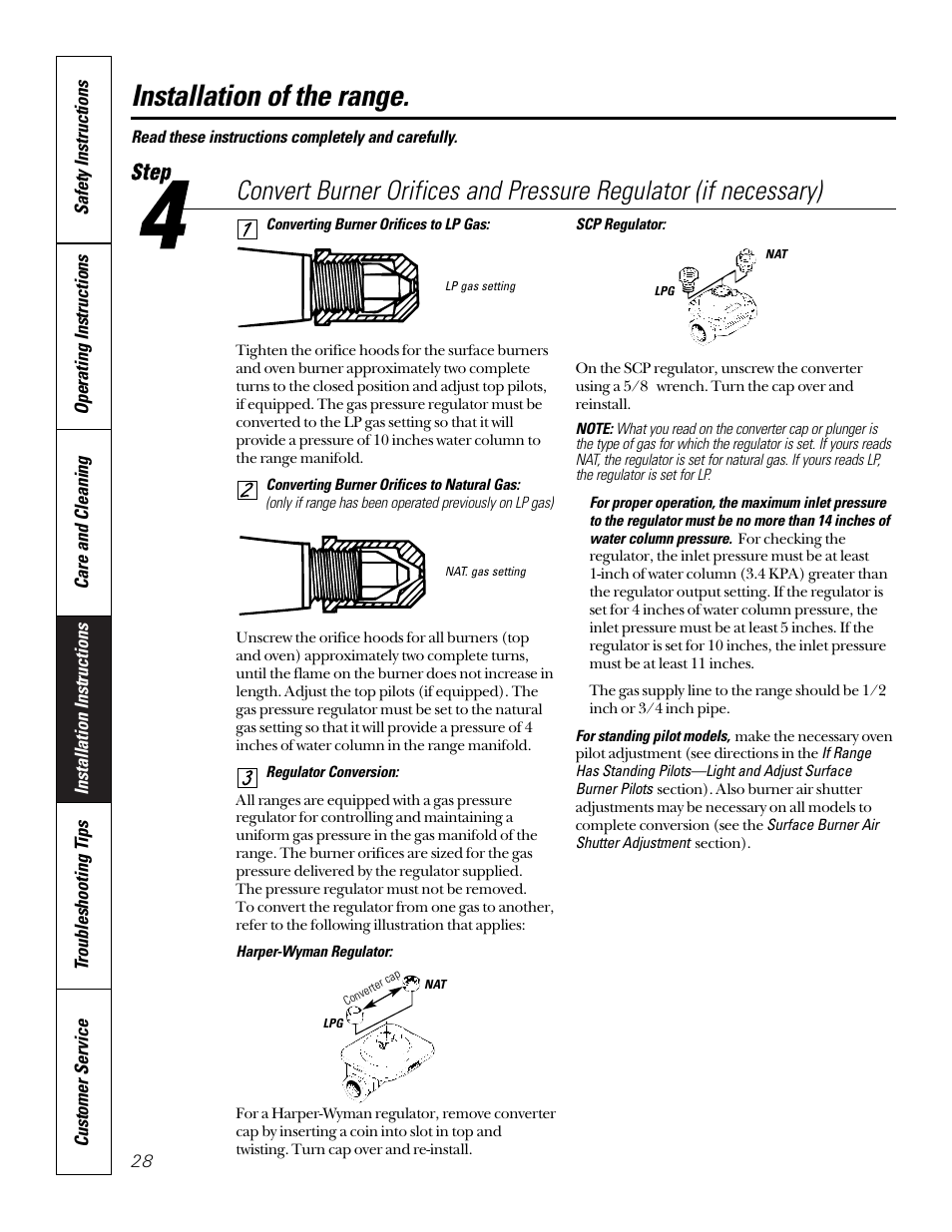 Installation of the range | GE 164D3333P185-1 User Manual | Page 28 / 36