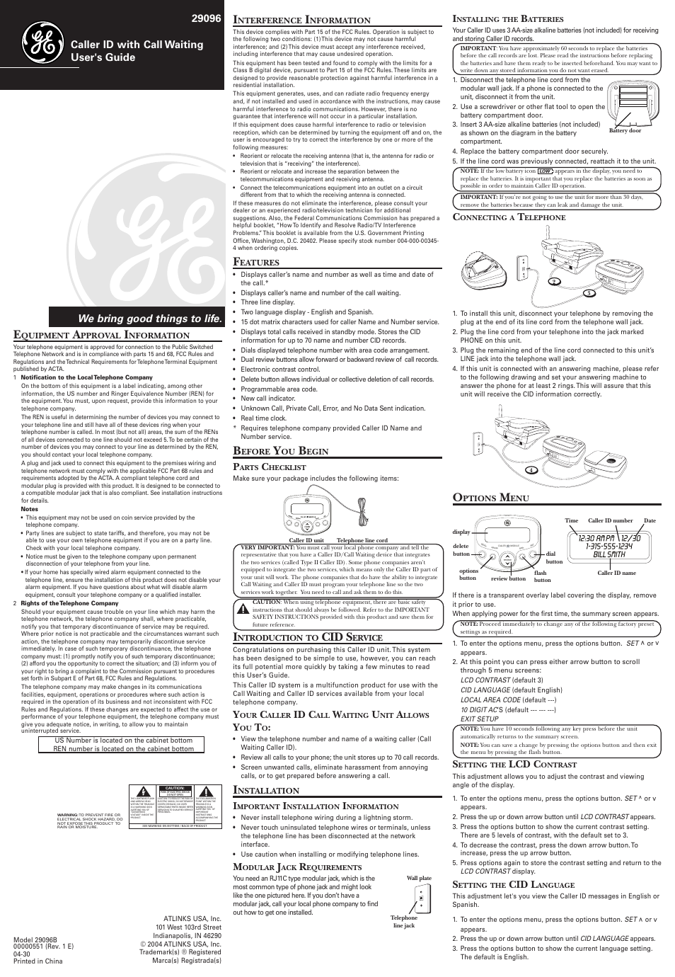 GE 29096 User Manual | 2 pages