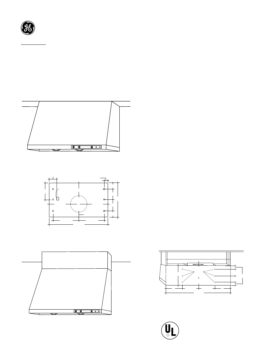 Monogram, Soffit installation, Dimensions and specifications (in inches) | Wall mount installation ceiling | GE MONOGRAM ZV370YSS--30" User Manual | Page 4 / 5