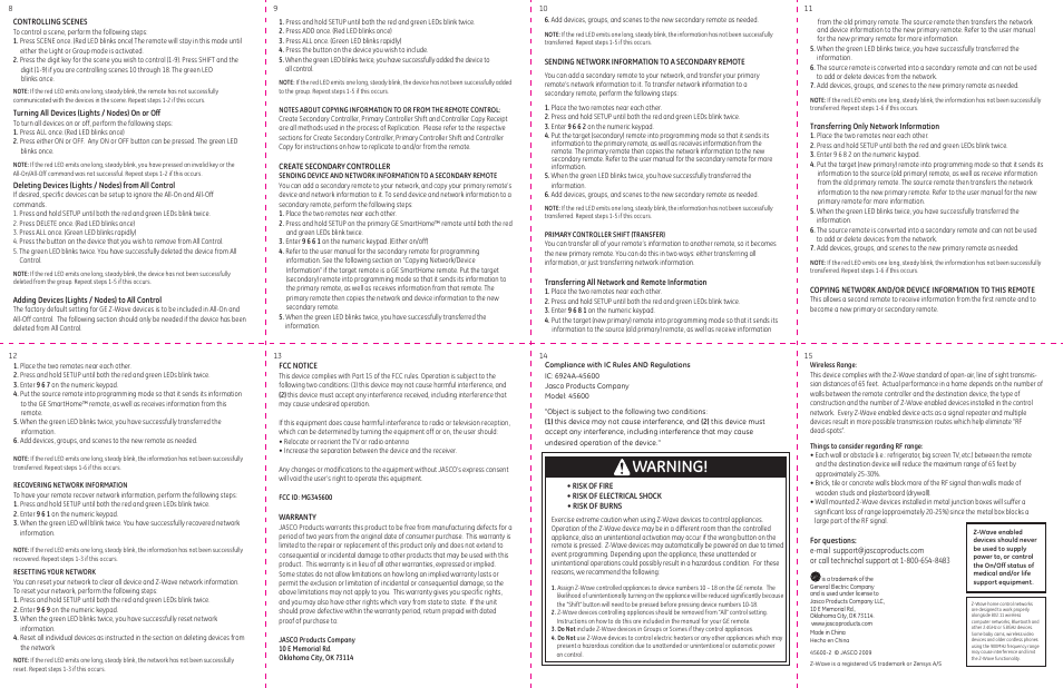 Warning | GE 45600 User Manual | Page 15 / 16