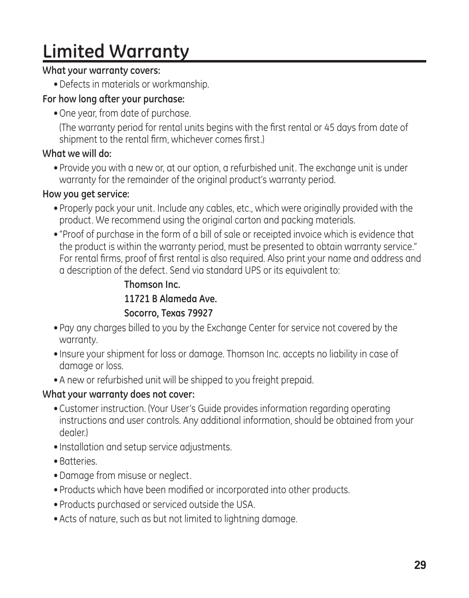 Limited warranty | GE 29484GE2 User Manual | Page 29 / 60