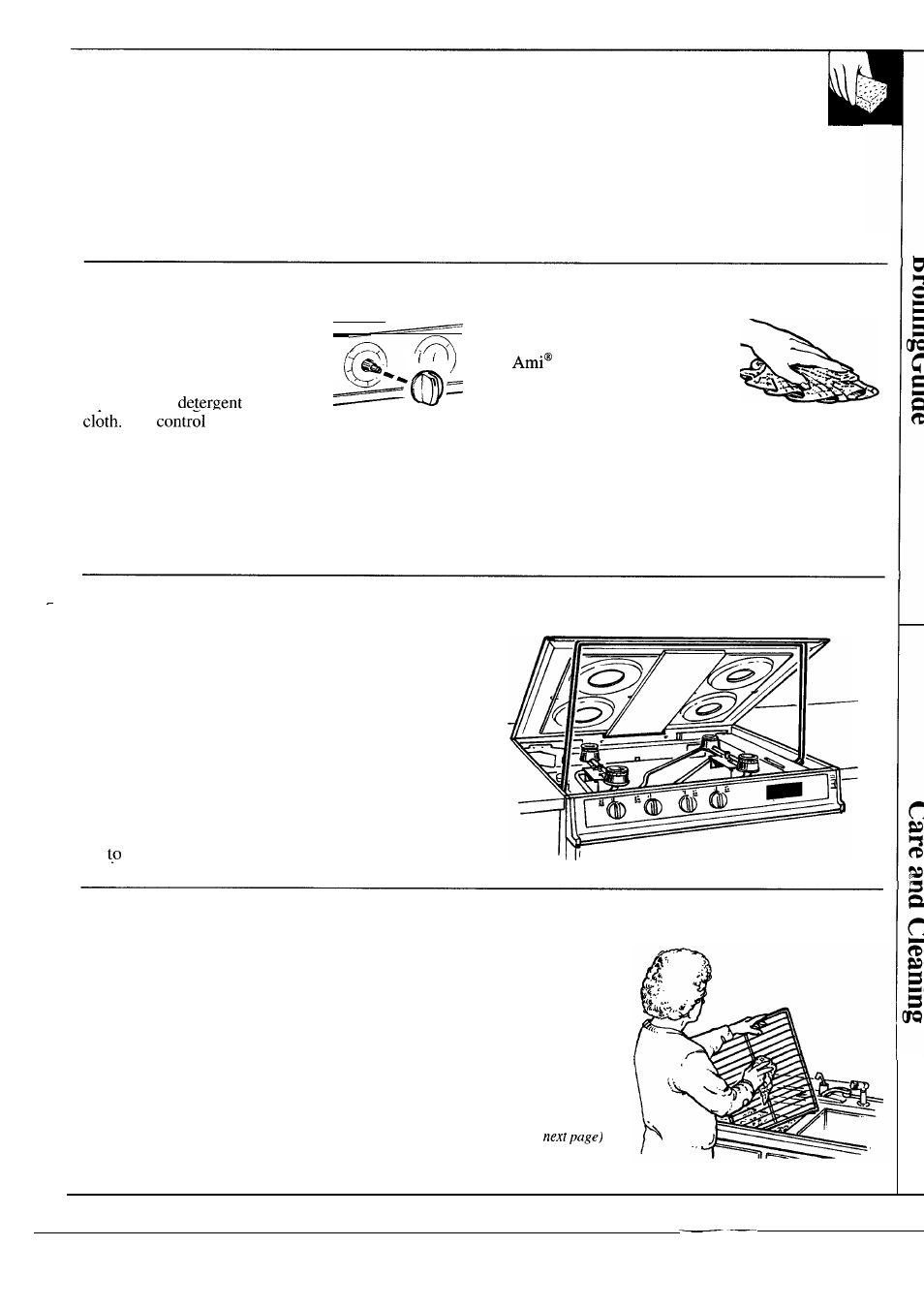 Care and cleaning 19-24, Cooktop 19, Care and cleaning | Cooktop, Cleaning, Care and, Control panel and knobs, Brushed chrome cooktop, Lift-up cooktop, Oven shelves | GE 164 D2588P120 User Manual | Page 19 / 28
