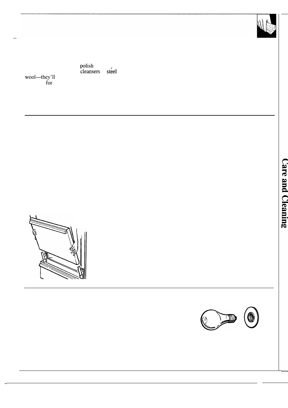 Oven door 21, Oven door, Drip pans | Lift-off oven door, Oven light bulb | GE 164 D2588P120 User Manual | Page 21 / 28