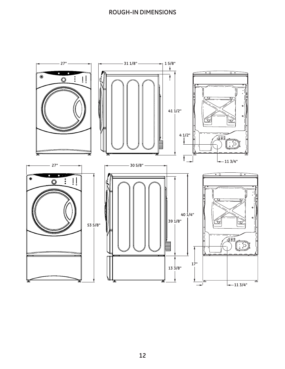 Rough-in dimensions 12 | GE DCVH680EJBB User Manual | Page 12 / 12