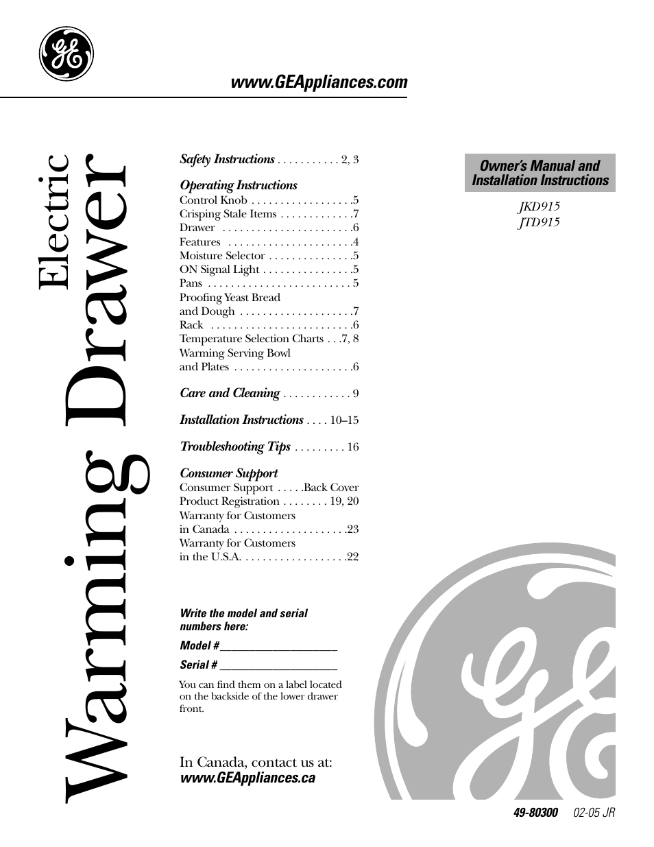 GE JTD915 User Manual | 24 pages