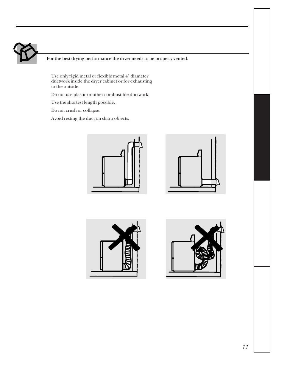 Venting the dryer | GE 175D1807P241 User Manual | Page 11 / 16