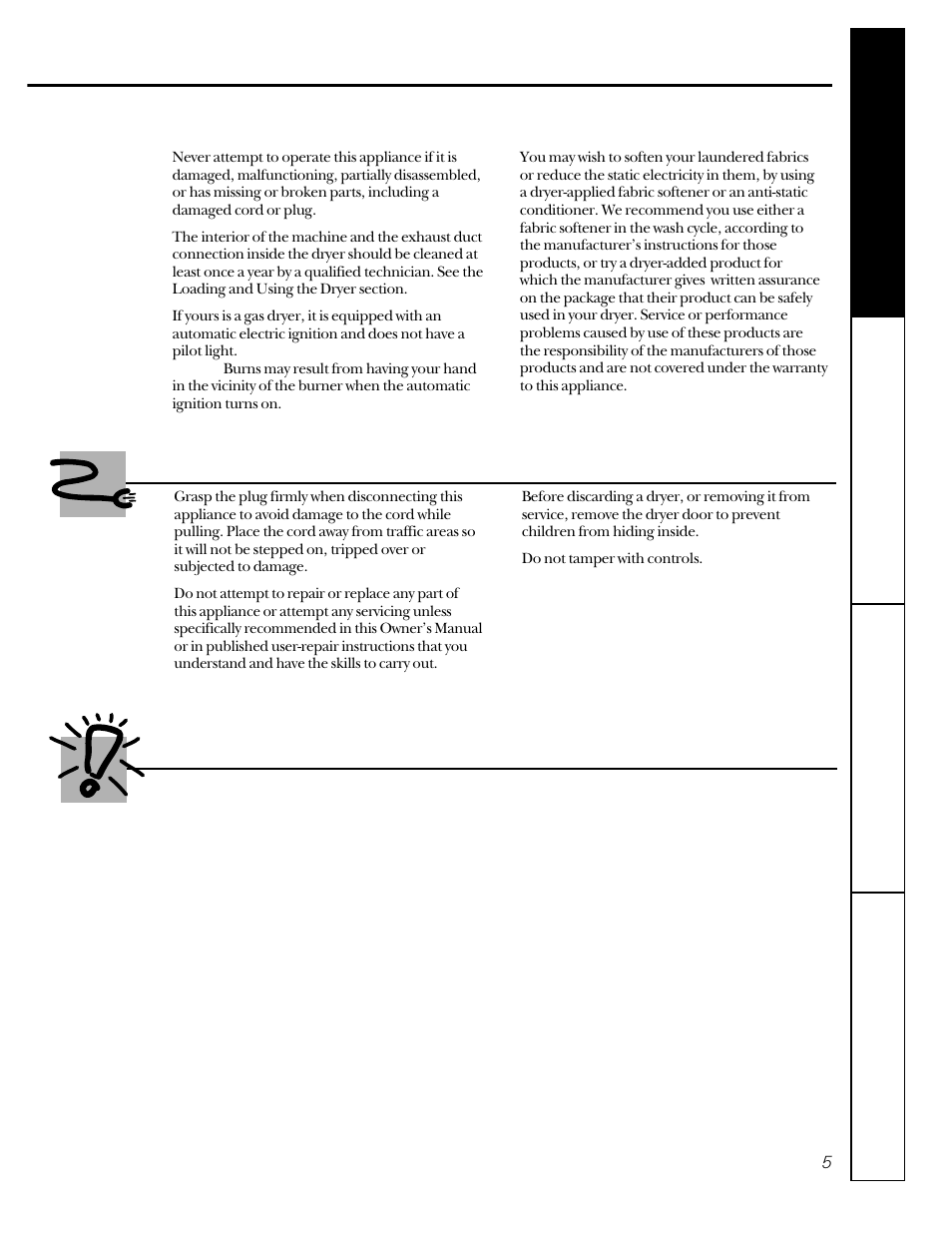 When not using your dryer | GE 175D1807P241 User Manual | Page 5 / 16