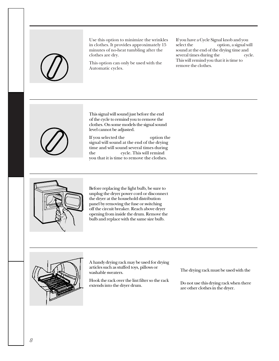 Features, About your dryer features | GE 175D1807P241 User Manual | Page 8 / 16