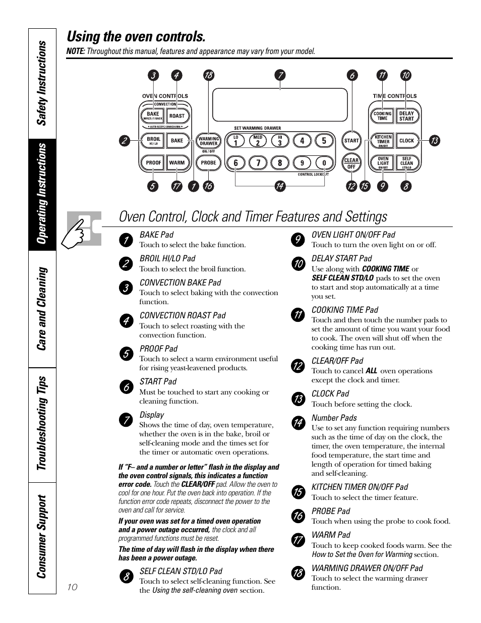 Oven controls | GE JB910 User Manual | Page 10 / 48