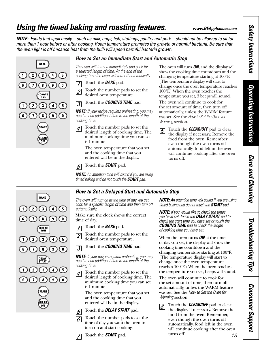 Timed baking and roasting features, Using the timed baking and roasting features | GE JB910 User Manual | Page 13 / 48