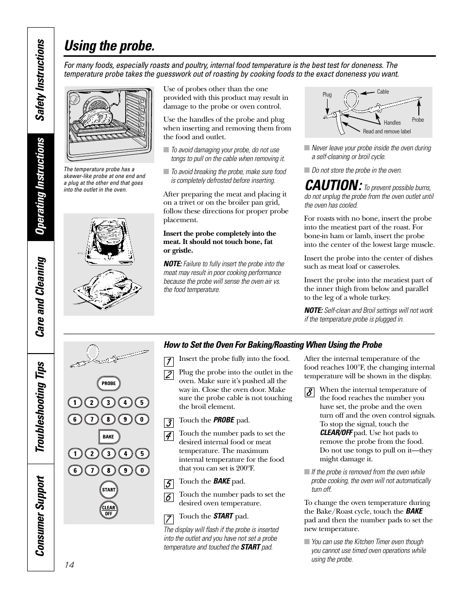 Probe, Caution, Using the probe | GE JB910 User Manual | Page 14 / 48