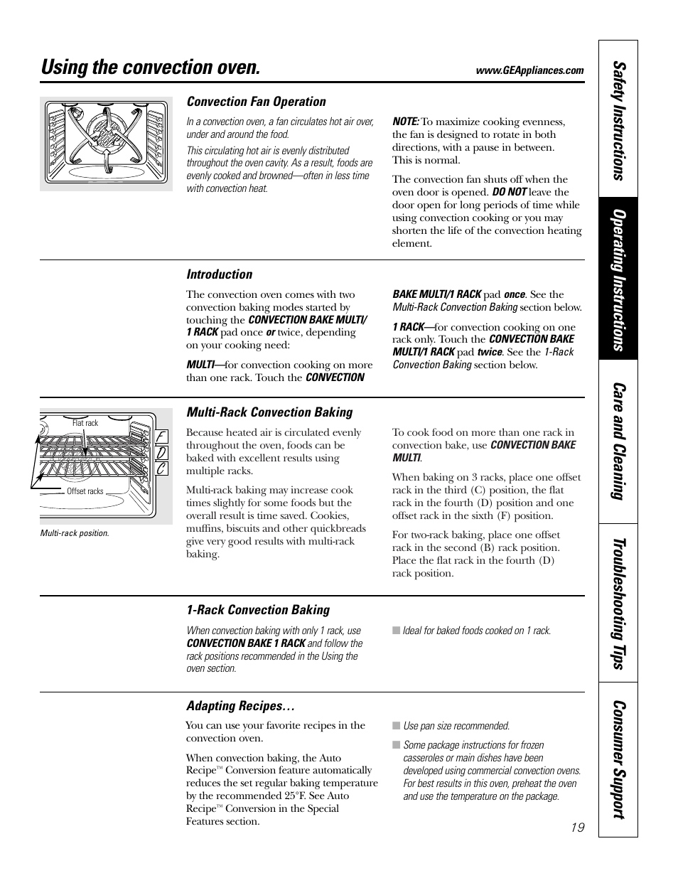 Convection oven, Convection oven –23, Using the convection oven | GE JB910 User Manual | Page 19 / 48