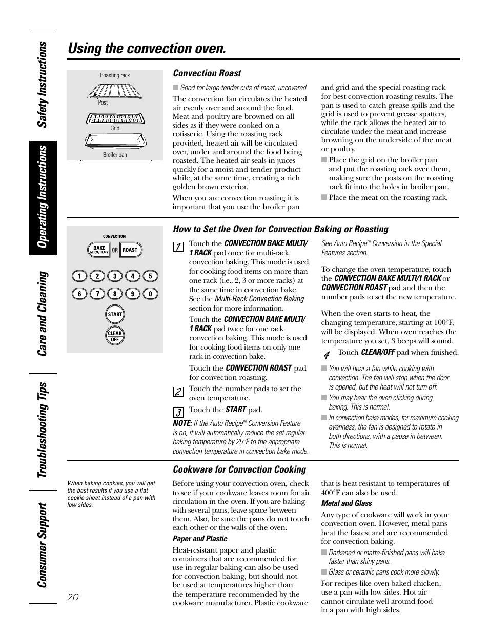 Using the convection oven | GE JB910 User Manual | Page 20 / 48