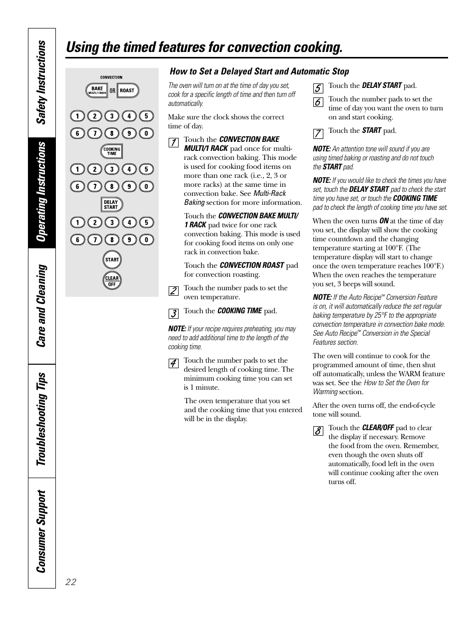 Using the timed features for convection cooking | GE JB910 User Manual | Page 22 / 48