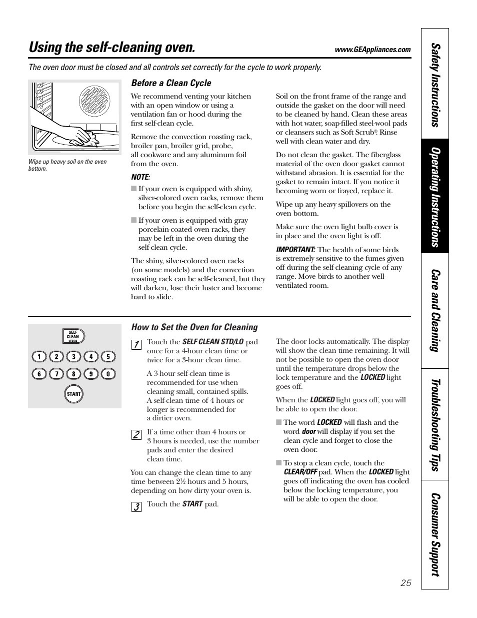 Self-cleaning, Self-cleaning , 26, Using the self-cleaning oven | GE JB910 User Manual | Page 25 / 48