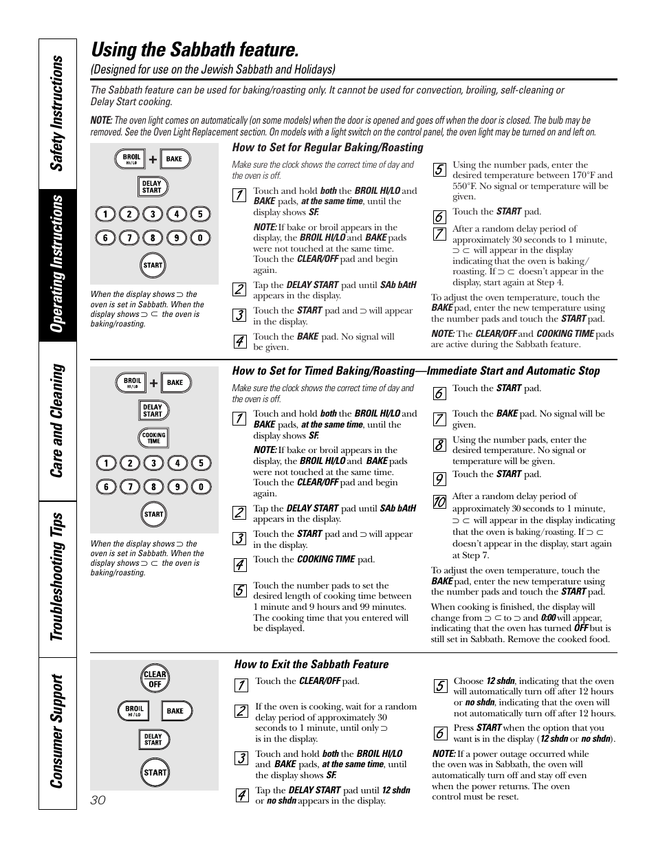 Sabbath feature, Using the sabbath feature | GE JB910 User Manual | Page 30 / 48