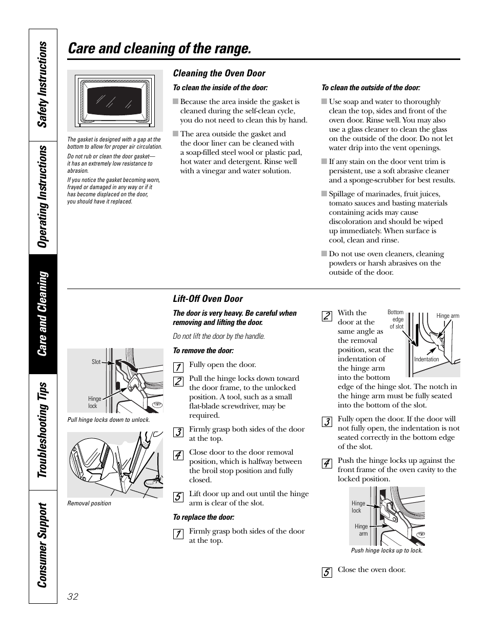 Care and cleaning of the range | GE JB910 User Manual | Page 32 / 48