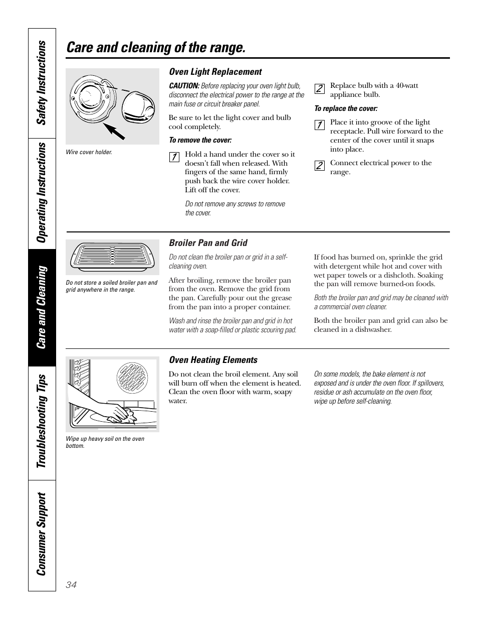 Care and cleaning of the range | GE JB910 User Manual | Page 34 / 48