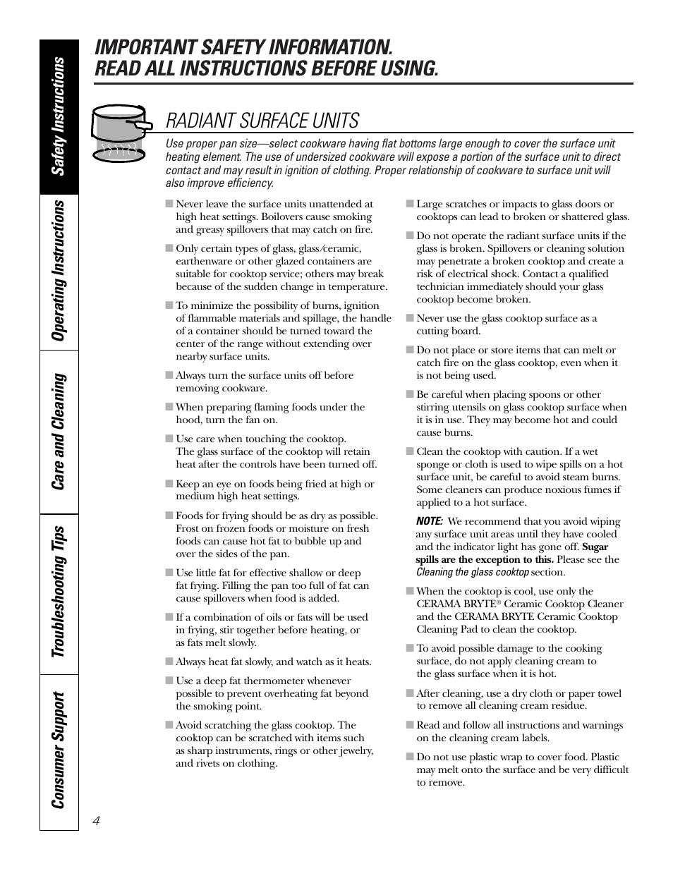 Radiant surface units | GE JB910 User Manual | Page 4 / 48