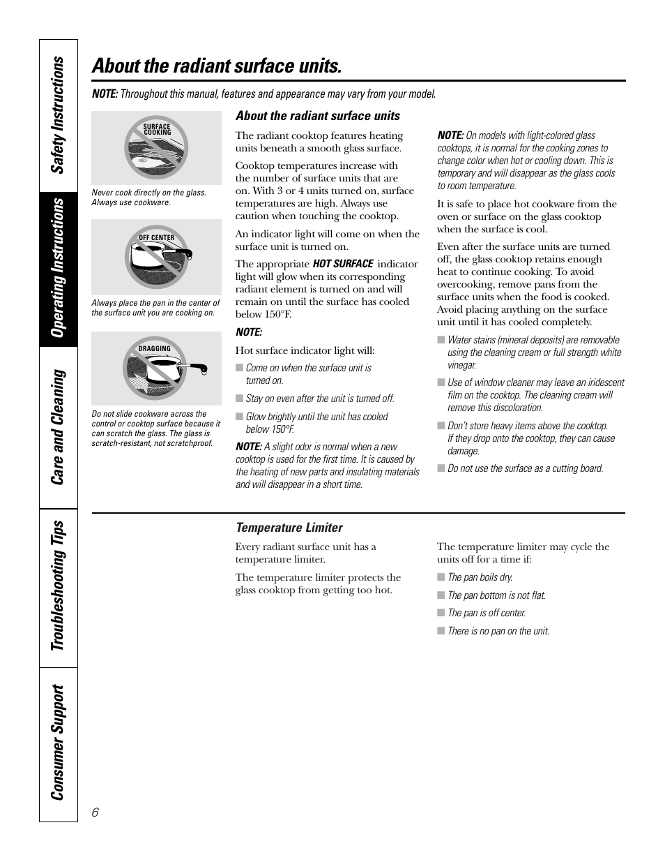 Surface units, Surface units –9, About the radiant surface units | GE JB910 User Manual | Page 6 / 48