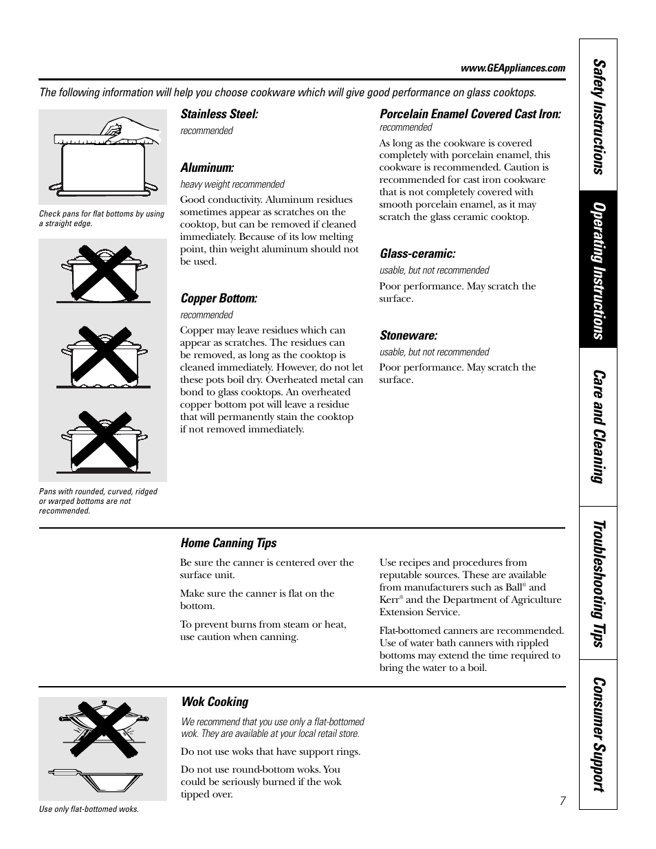 Cookware | GE JB910 User Manual | Page 7 / 48