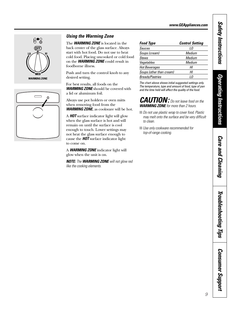 Caution | GE JB910 User Manual | Page 9 / 48