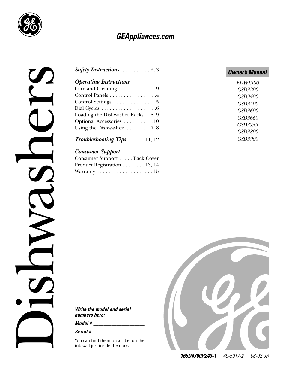 GE EDW1500 User Manual | 16 pages