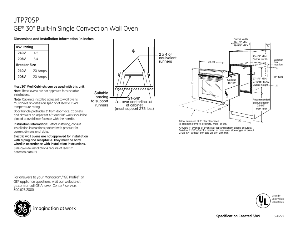 GE JTP70SP User Manual | 3 pages