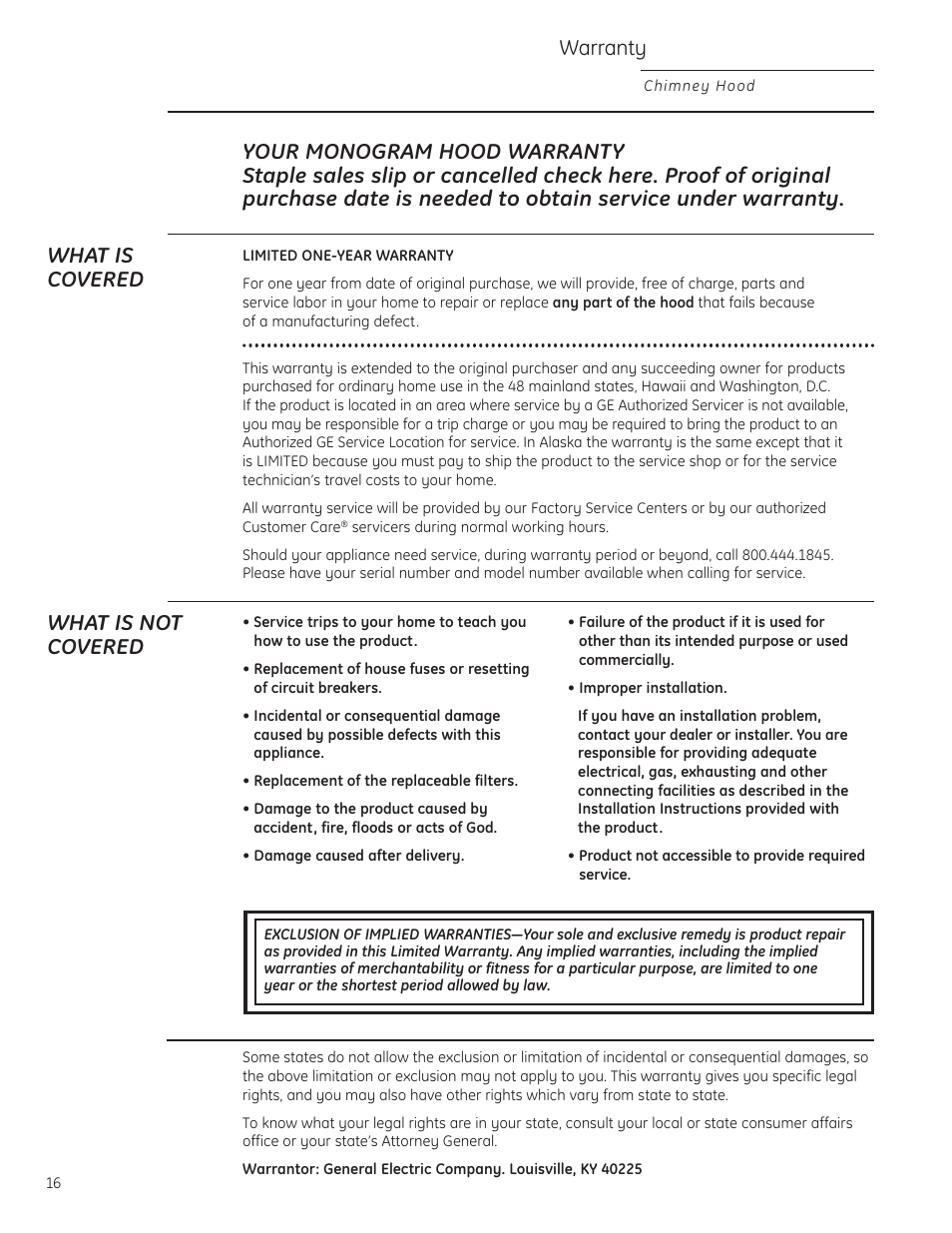 Warranty, What is not covered | GE ZV830 User Manual | Page 16 / 40