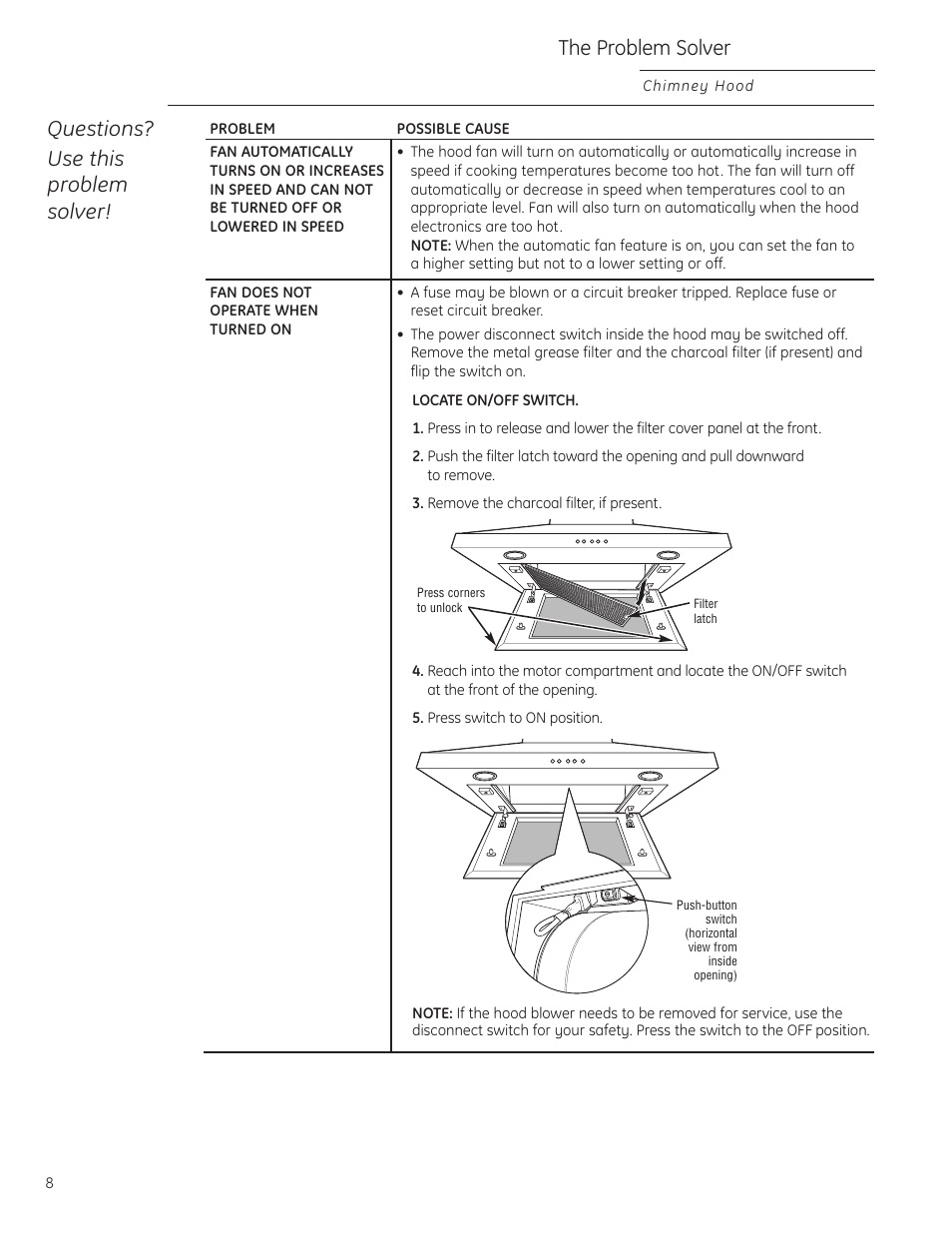 Problem solver, Problem solver , 9, Questions? use this problem solver | The problem solver | GE ZV830 User Manual | Page 8 / 40