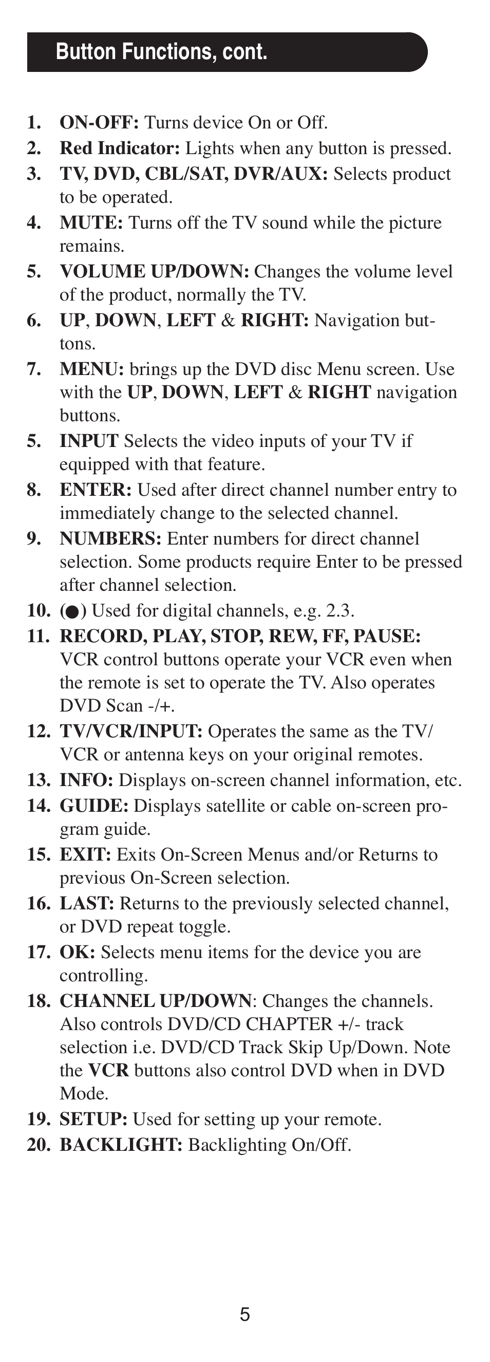 Button functions, cont | GE 24929 User Manual | Page 5 / 16