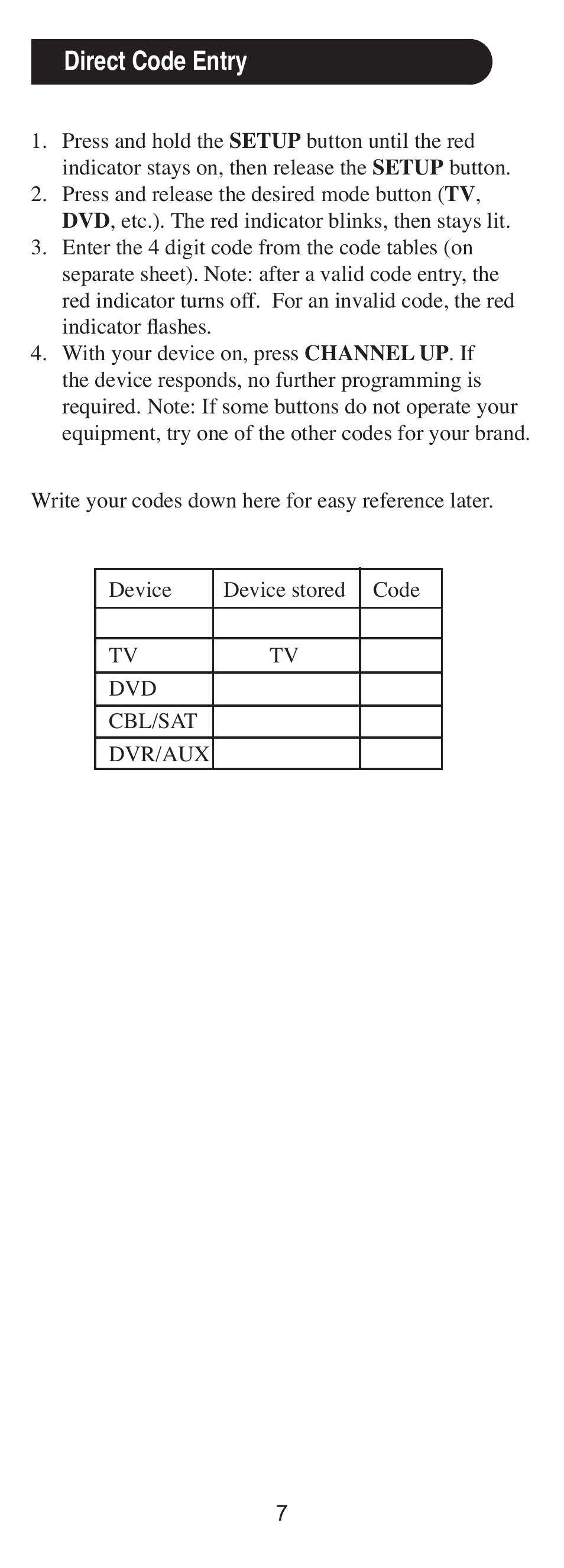 Direct code entry | GE 24929 User Manual | Page 7 / 16