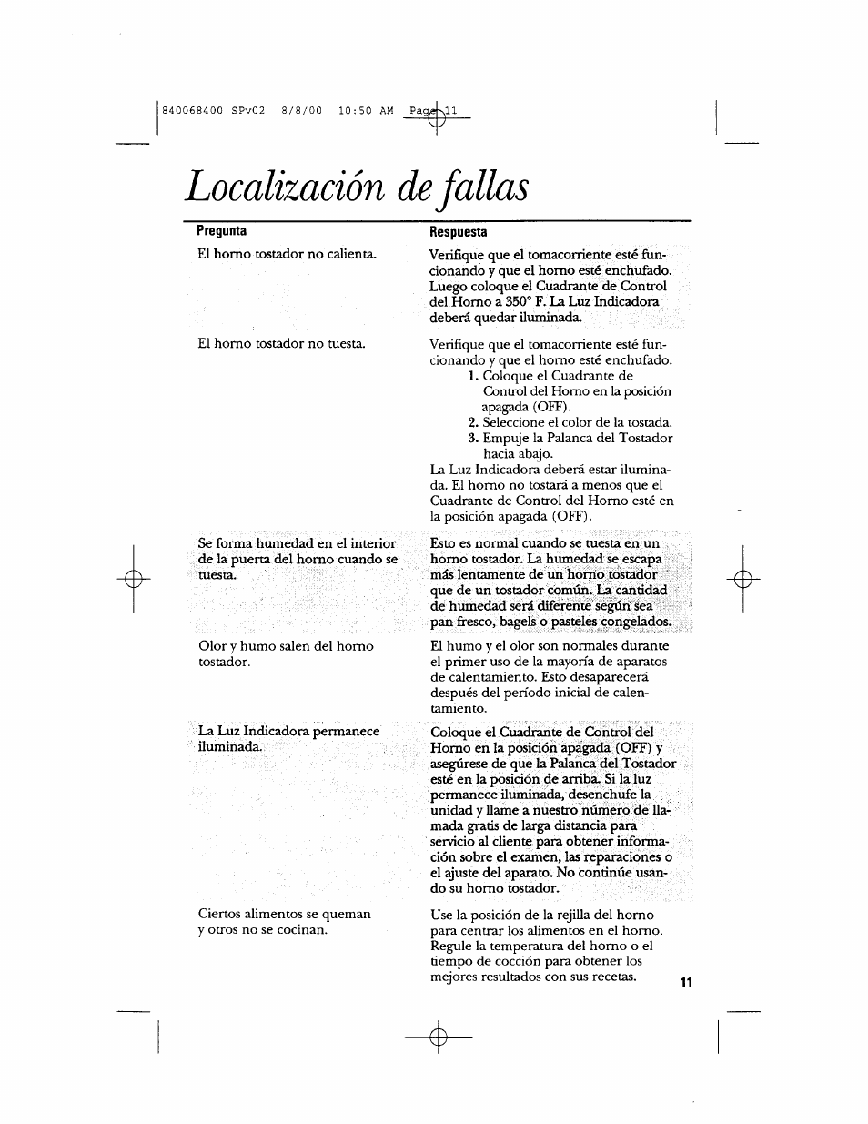 Localización de fallas | GE 106611 User Manual | Page 23 / 24