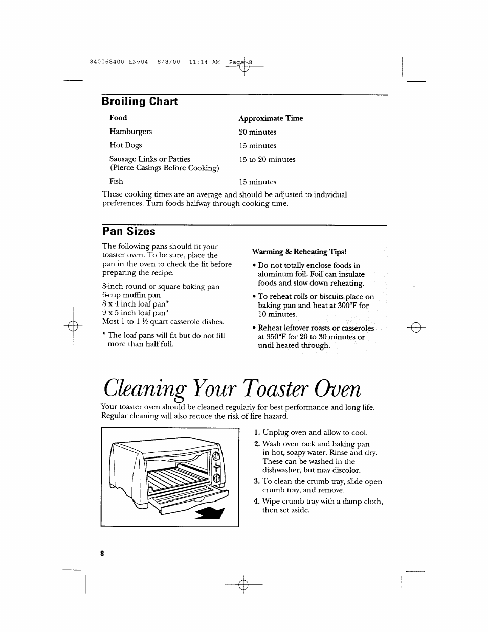 Cleaning your toaster oven | GE 106611 User Manual | Page 8 / 24