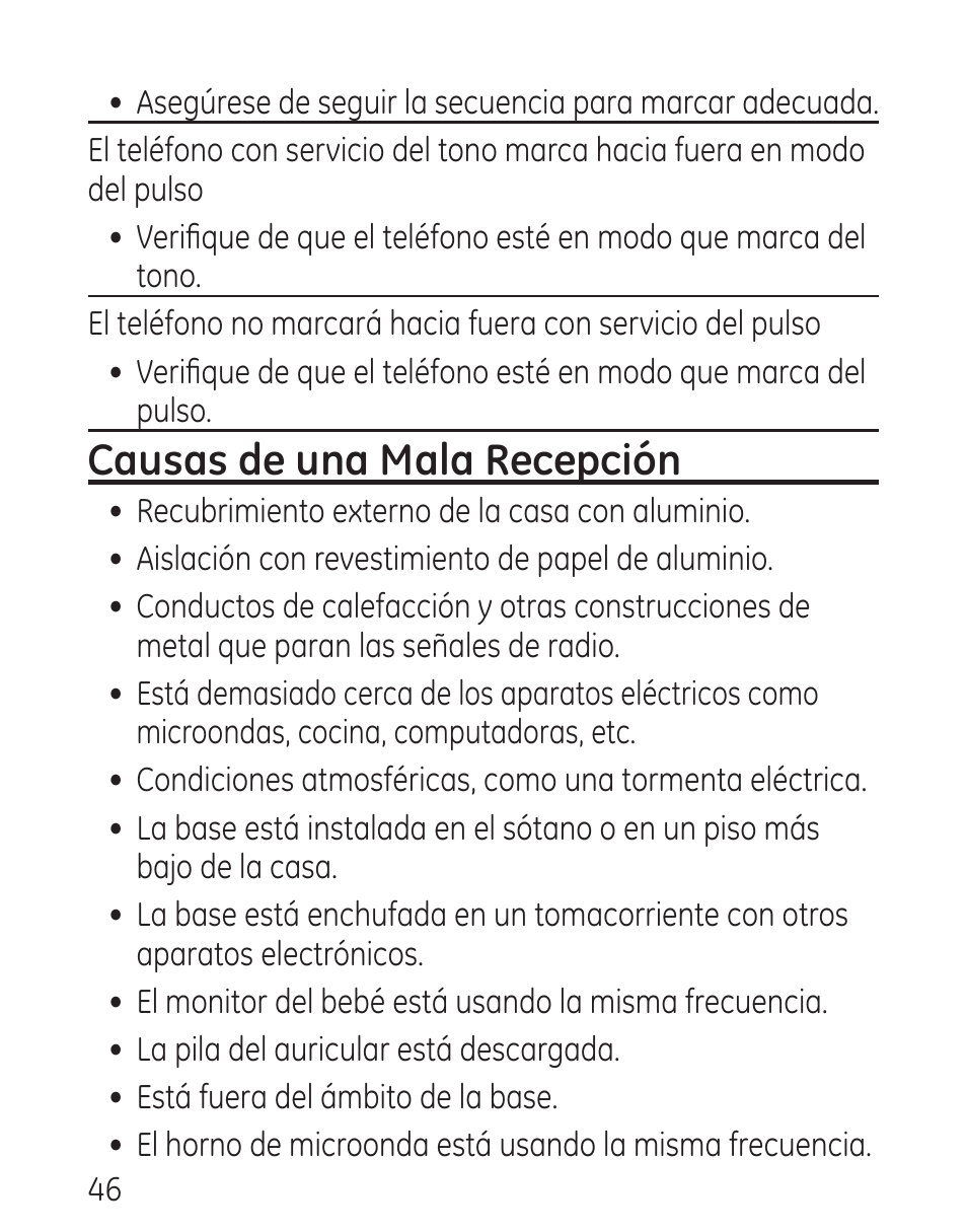 Causas de una mala recepción | GE 00016 User Manual | Page 102 / 112