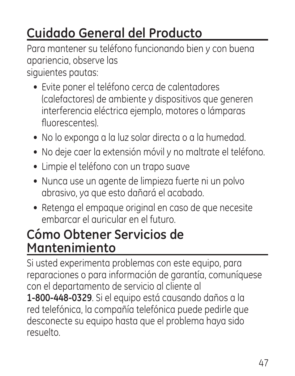 Cuidado general del producto, Cómo obtener servicios de mantenimiento | GE 00016 User Manual | Page 103 / 112