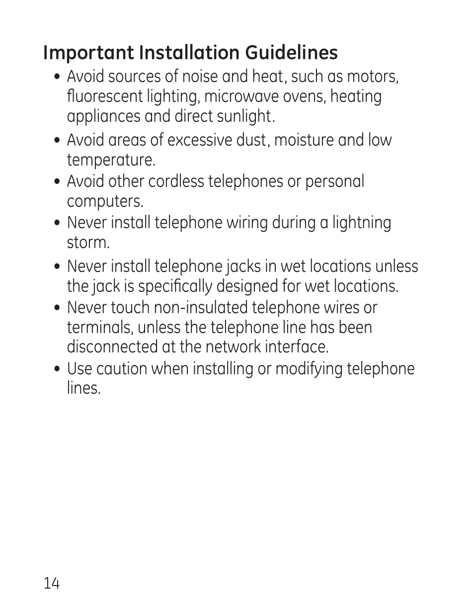 Important installation guidelines | GE 00016 User Manual | Page 14 / 112