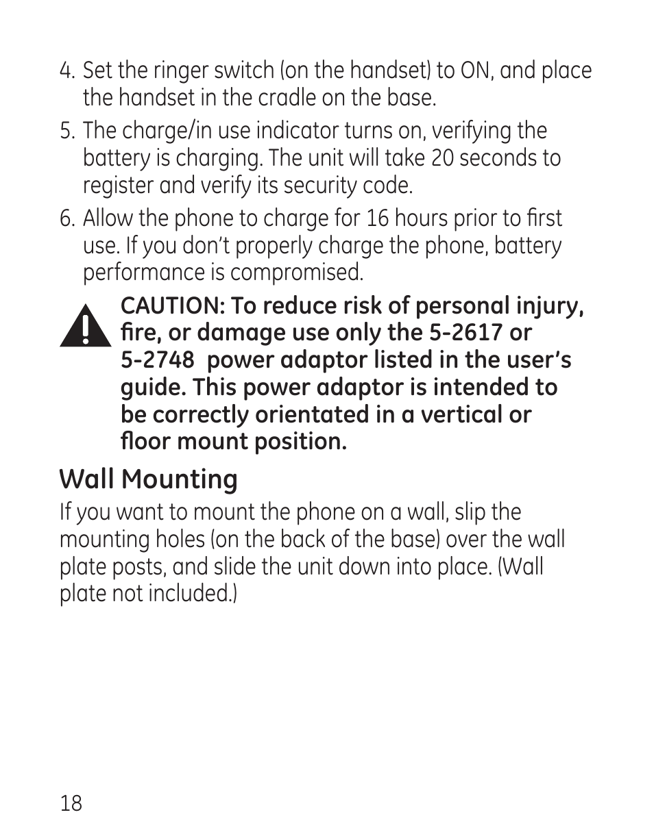 Wall mounting | GE 00016 User Manual | Page 18 / 112
