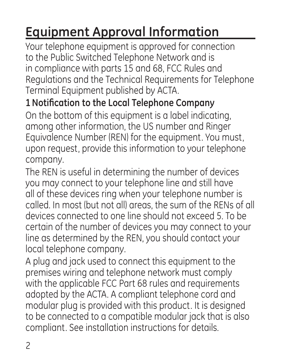 Equipment approval information | GE 00016 User Manual | Page 2 / 112