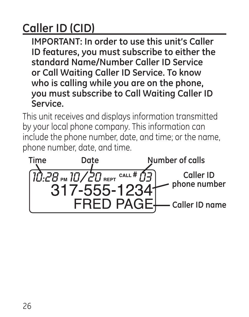 Caller id (cid) | GE 00016 User Manual | Page 26 / 112