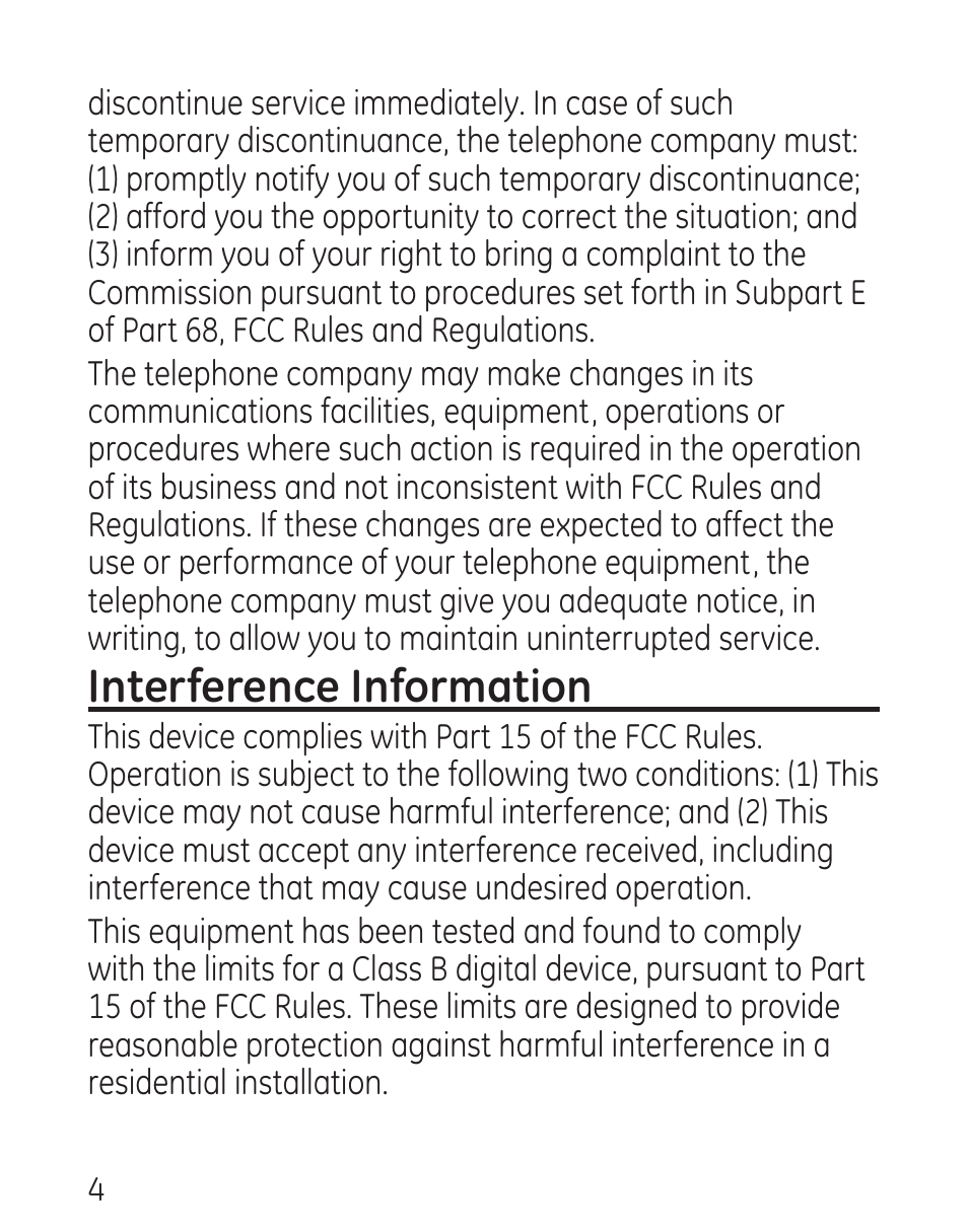 Interference information | GE 00016 User Manual | Page 4 / 112