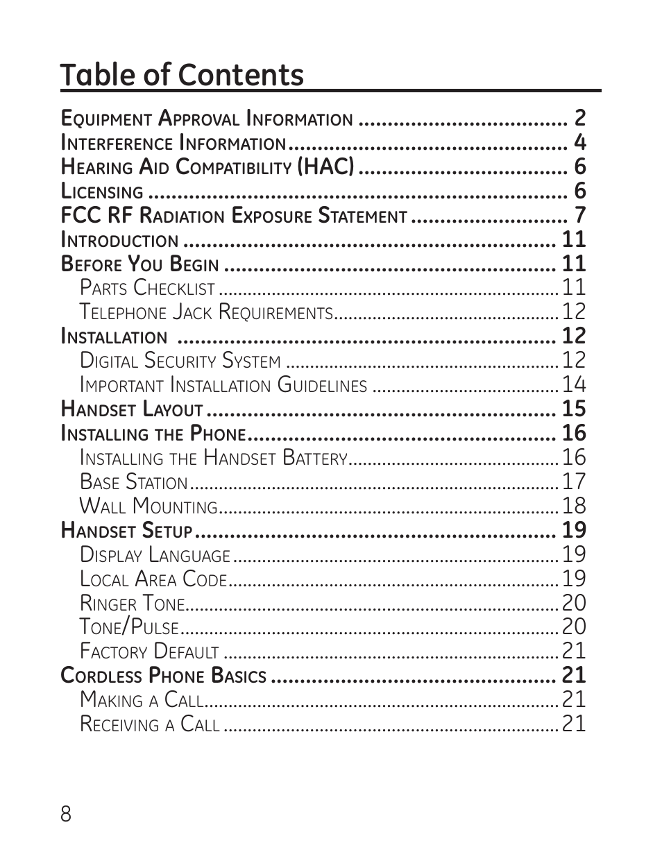GE 00016 User Manual | Page 8 / 112