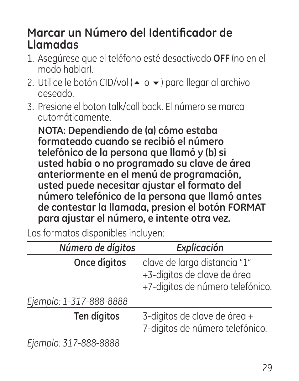 Marcar un número del identificador de llamadas | GE 00016 User Manual | Page 85 / 112