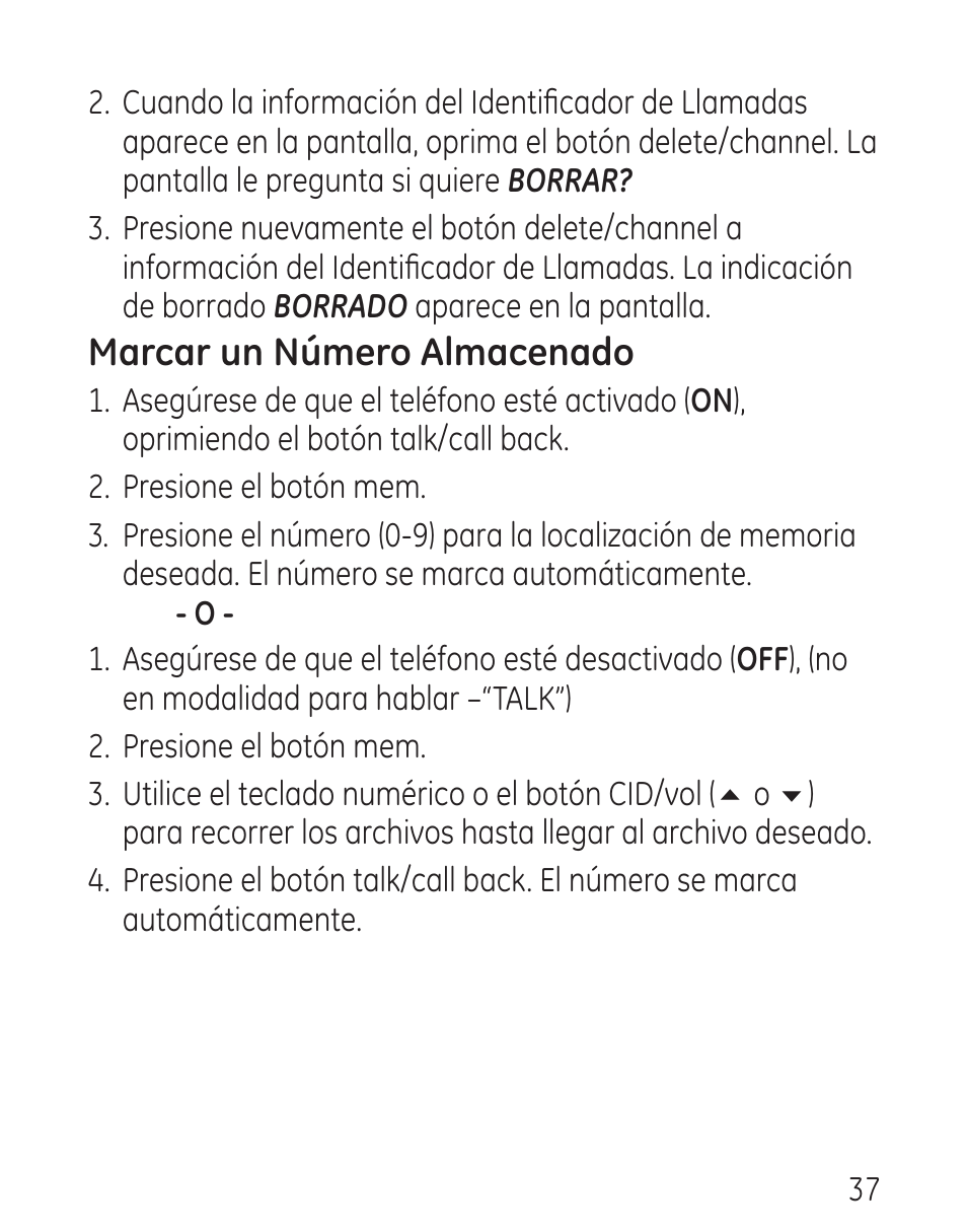 Marcar un número almacenado | GE 00016 User Manual | Page 93 / 112