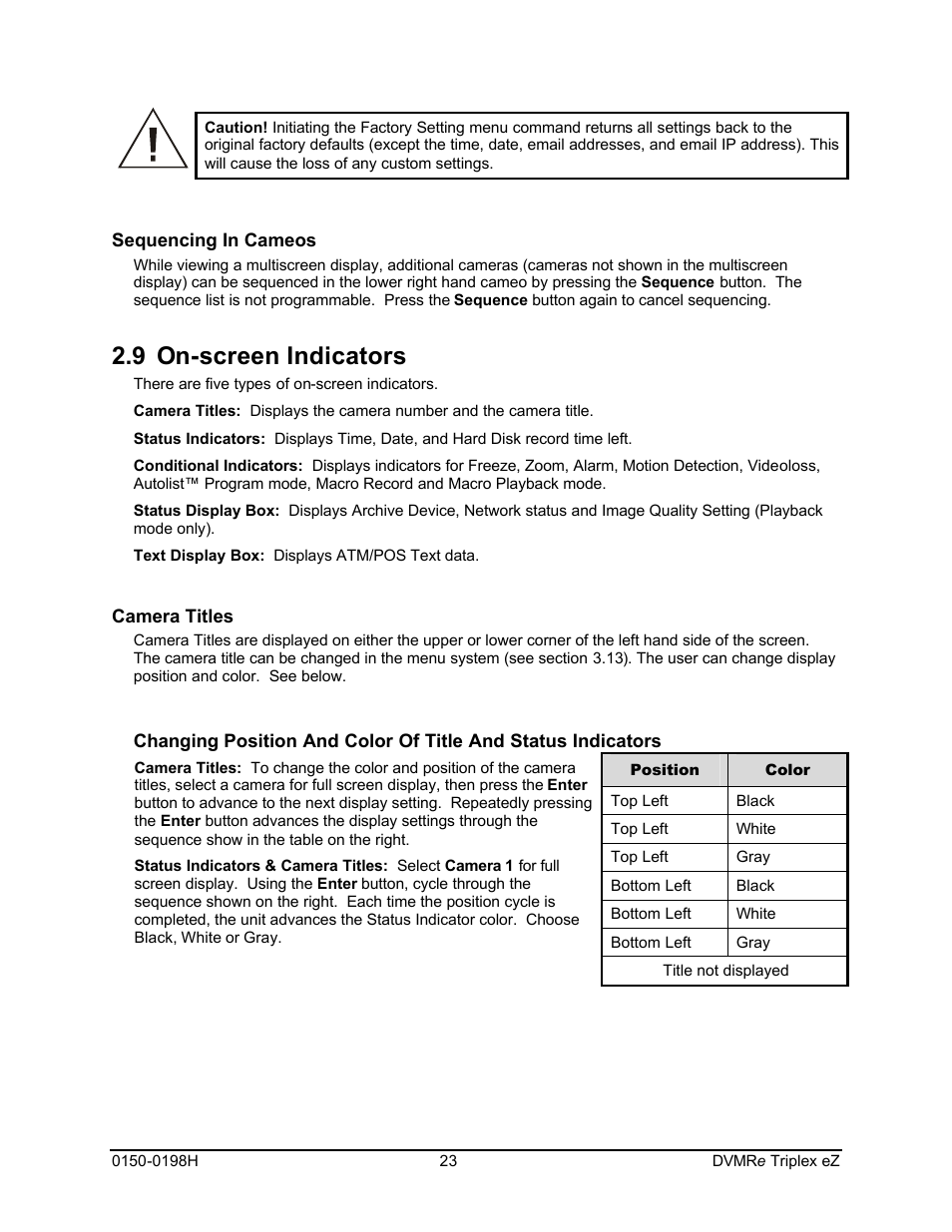 9 on-screen indicators | GE Triplex DVMRe 4eZT User Manual | Page 23 / 81