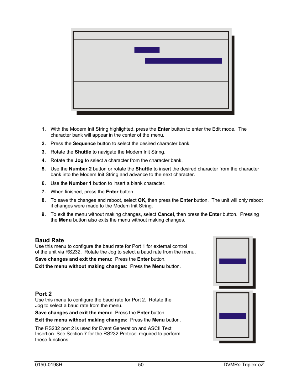 Baud rate, Port 2 | GE Triplex DVMRe 4eZT User Manual | Page 50 / 81